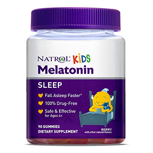 Book Cover Natrol Kids Melatonin Gummy, 1mg, Sleep Aid Supplement for Children, Ages 4 and up, 90 Berry Flavored Gummies