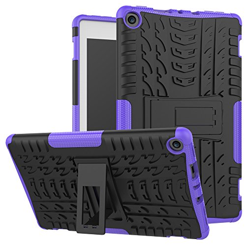 MAOMI AMZ F i r e 8 (2017/2018 Release) Case,[Kickstand Feature],Shock-Absorption/High Impact Resistant Heavy Duty Armor Defender Case for K i n d l e F i r e HD 8 7th/8th (Purple&Black)