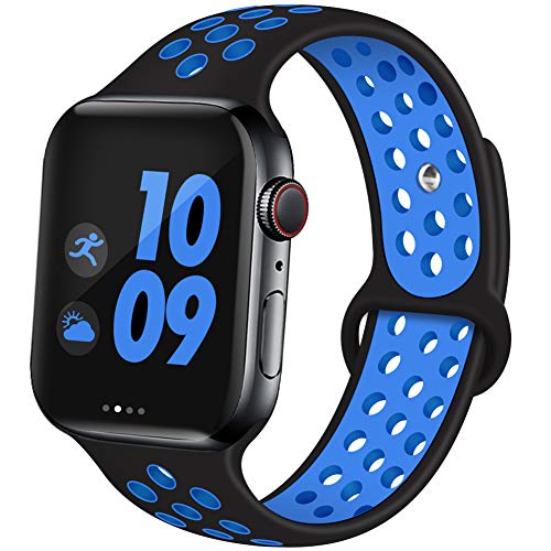 EXCHAR Sport Band Compatible with Apple Watch Band 38mm 40mm Breathable Soft Silicone Replacement Wristband Women and Man for iWatch Series 4 3 2 1 Nike+ All Various Styles M/L Black Bule