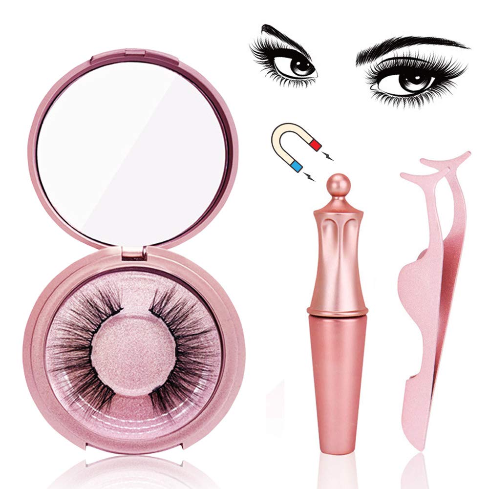 Ladygo Magnetic Eyelashes & Eyeliner Kit, Reusable & Silk False Lashes with Applicator Tweezers, Ultra Thin Magnet Light Weight Easy to Ware 3D Eye Lashes (1 Pair Magnetic Eyelash)