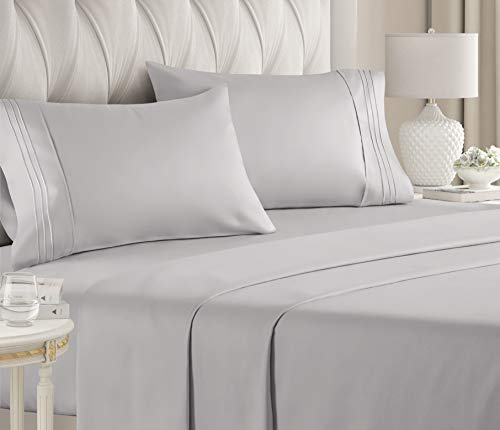 Full Size Sheet Set - 4 Piece - Hotel Luxury Bed Sheets - Extra Soft - Deep Pockets - Easy Fit - Breathable & Cooling Sheets - Wrinkle Free - Comfy â€“ Light Grey Bed Sheets