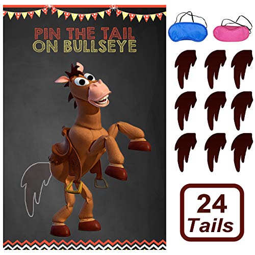 Toy Inspired Story Party Supplies, Pin The Tail On Bullseye Party Game Large Poster 24PCS Reusable Tails Sticker for Kids Boys Birthday Party