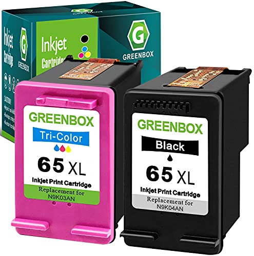 GREENBOX Re-Manufactured Ink Cartridge Replacement for HP 65XL 65 XL Used in Envy 5055 5058 5052 DeskJet 2655 2600 2622 2624 2652 3755 3720 3721 3722 3723 3752 3730 3758 (1 Black 1 Tri-Color)