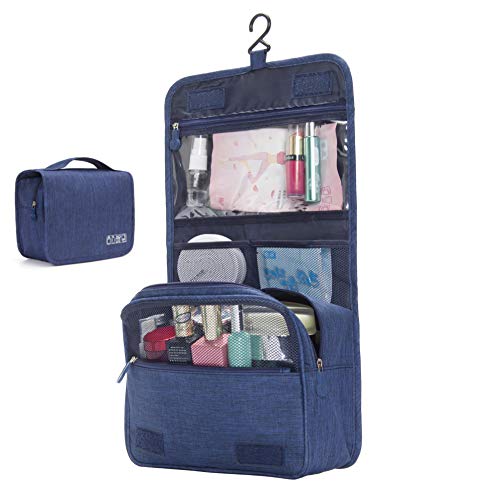 Hanging Travel Toiletry Bag Organizer - Large Portable Blue Cosmetic Makeup Shaving Kit Bag for Women & Men with Strong Hook & Pockets - Storage Bag for Bathroom Shower Accessories - An Ideal Gift