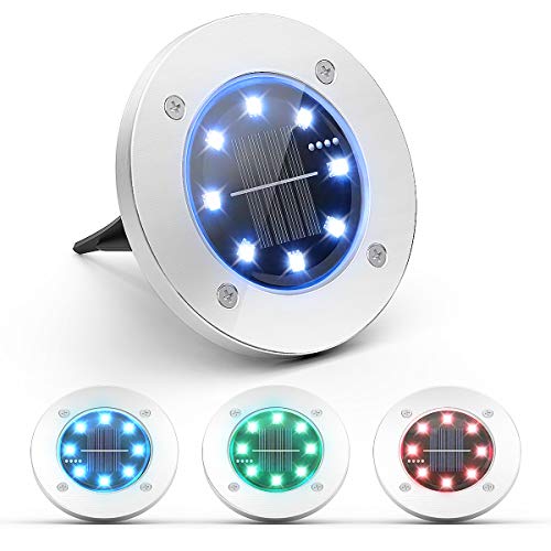 Nicewell Solar Ground Lights Outdoor 4 Pack Colored Disk Lights Waterproof Inground Landscape Lighting for Garden Yard Deck Lawn Patio Walkway Driveway Pathway with Multi Changing Colors