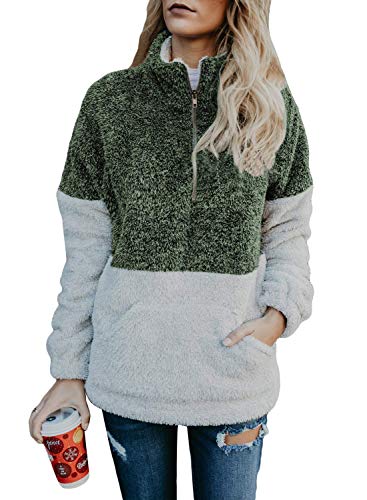 Chuanqi Womens Oversized Sherpa Pullover Zipper Fuzzy Slouchy Sweatshirts Outwear Coat with Pockets