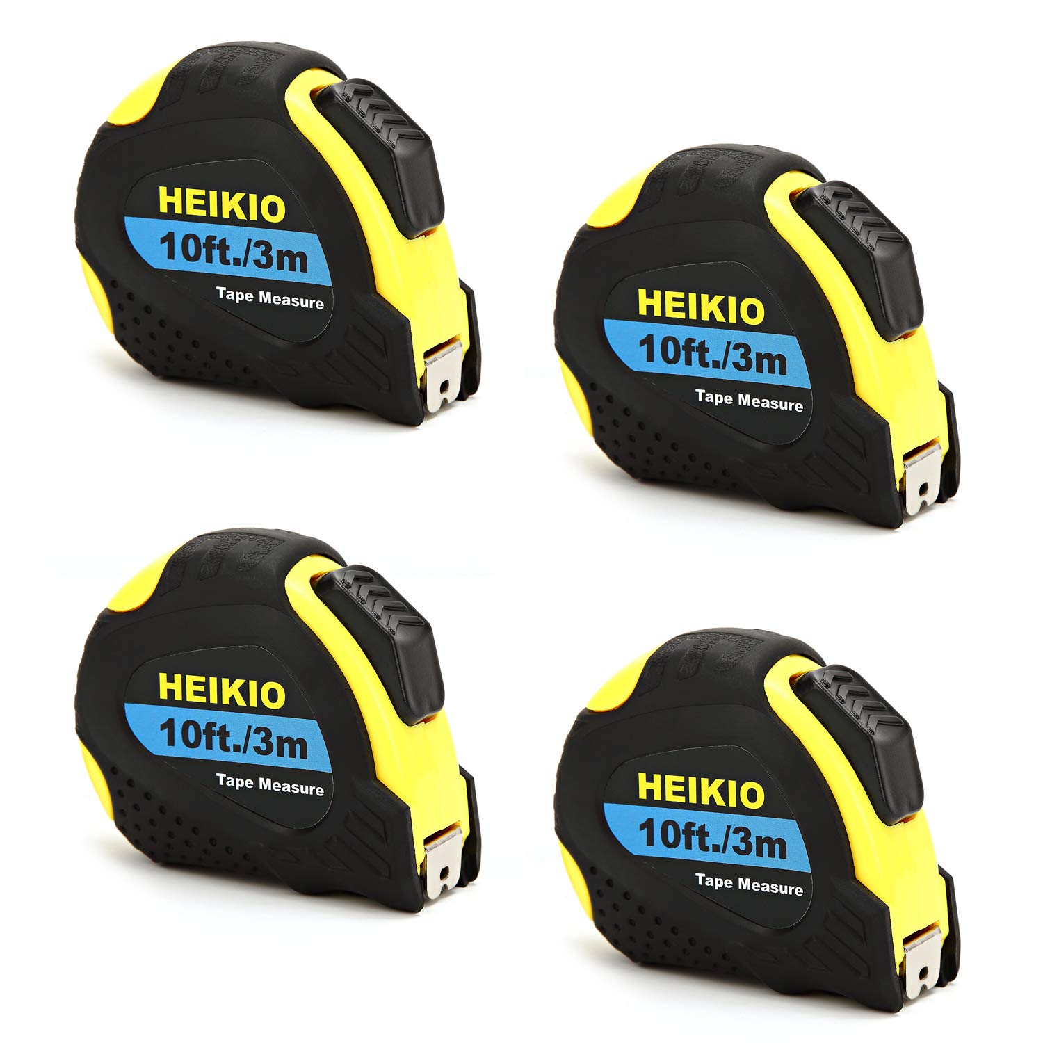 HEIKIO 4-Pack Tape Measures, 10 Feet Metric and Inches Scale, Self-Lock Measuring Tape, Double Release Button, Handy and Convenient to Use