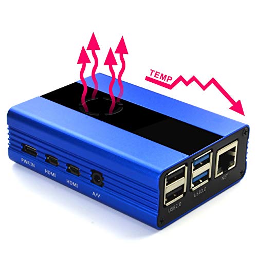 EleDuino Raspberry Pi 4 Mode B Aluminum Alloy Case with Cooling Fan (Blue+Fan)