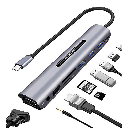 Book Cover USB C Hub HDMI VGA Adapter-[Upgraded] VEOOVE 9 Port USB Type C to HDMI 4K for Samsung Dex Station for Galaxy S10/S9/S8 Note 9/8, Compatible with MacBook Pro 2018 2017/Air 2018/2019 More(Space Grey)