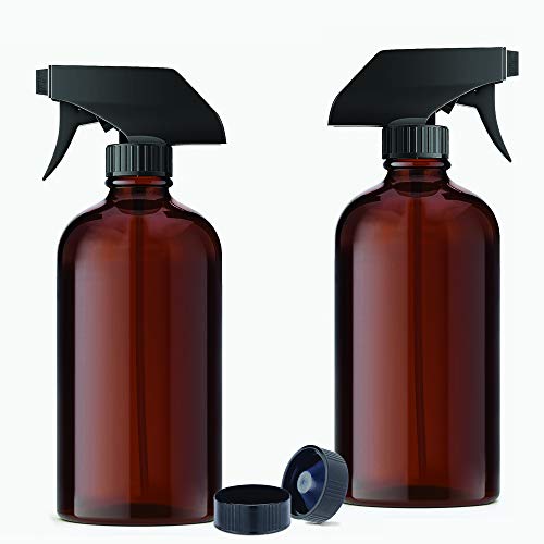 Book Cover Large Amber Glass Spray Bottle for Cleaning Solutions and Essential Oils, 16 oz (Pack of 2)