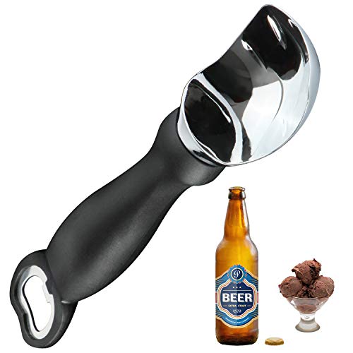 DOIOWN Ice Cream Scoop Solid Ice Cream Scooper with Comfortable Handle and Bottle Opener (Silver)