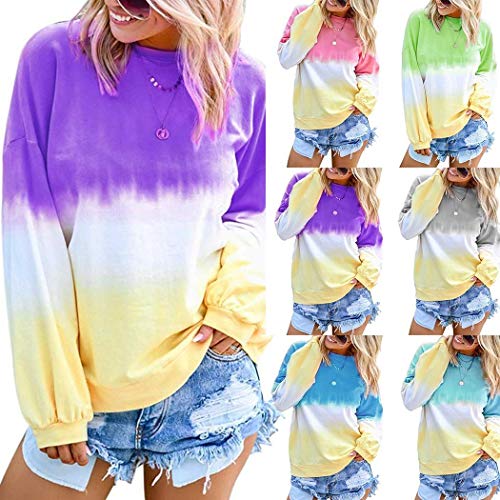 loukou Women Autumn Winter New Pullover Rainbow Gradual Printed Long Sleeve Sweatshirt Knits & Tees
