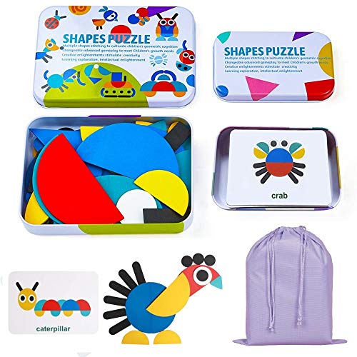 Vamotto Wooden Pattern Blocks Animals Jigsaw Puzzle Games for Toddler, Montessori Toys for Toddlers Preschool Learning Toys Educational Toys for Toddlers Baby Kids Boys Girls Age 3+ Years Old