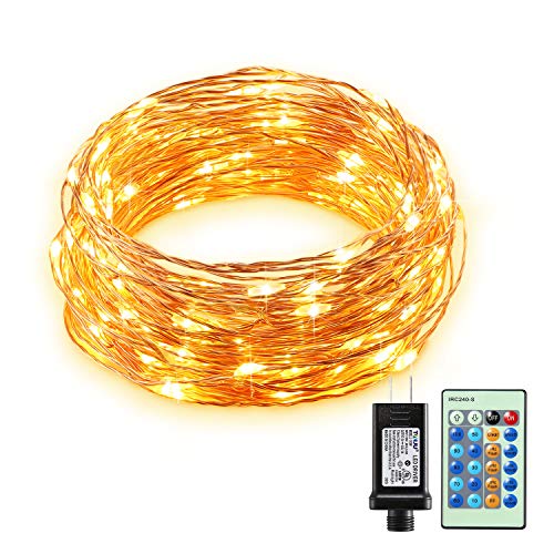 Gladle Fairy Lights Plug in 33ft 100 LED, Copper Wire String Lights, Decorative Firefly Lights for Bedroom Dorm Christmas Tree Garden Patio Parties, Indoor & Outdoor (33ft with Remote)
