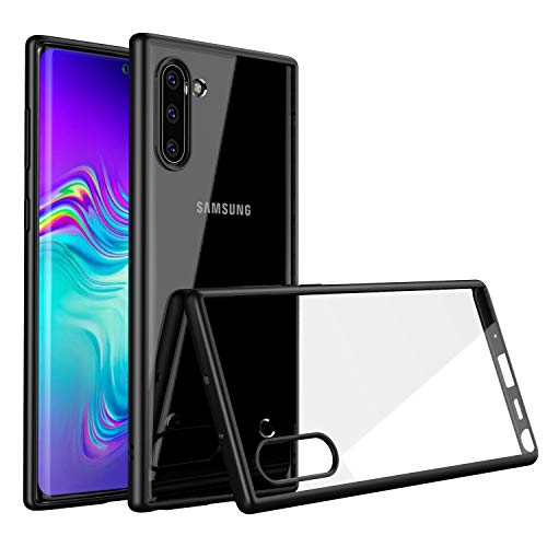 Aurbull Samsung Note 10 Clear Case, Hard Protective Case for Samsung Galaxy Note 10 with Shock-Absorbent TPU Bumper and Scratch-Resistant Transparent Back Cover, Ultra Thin Slim Drop Case (Black)
