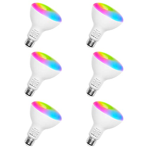 Smart Light Bulbs, Aoycocr BR30 Dimmable LED Light Bulbs, 720 Lumen, Tunable White 2700K - 9000K,9 (80W Equivalent), Works with Alexa, Google Assistant, No Hub Required, Wi-Fi, E26 Base, 6 Pack