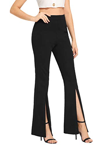 SOLY HUX Women's Elegant Split Stretchy Mid Waist Flare Leg Long Pants