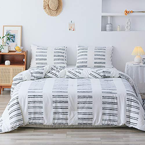 Smoofy Comforter Set Queen Size, Soft Inner Fill Bedding, Brushed Microfiber Bed Set, Modern Black Stripe Pattern Printed(1 Comforter + 2 Pillowcases)