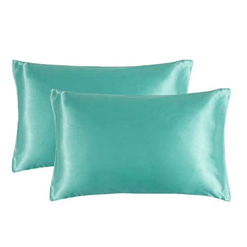 Book Cover Bedsure Turquoise Satin Pillowcase for Hair and Skin, 2-Pack - Green Pillow Cases King Size (20x40 inches) - Satin Pillow Covers with Envelope Closure