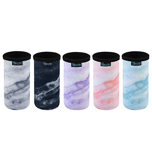 Beautyflier Pack of 5 Neoprene Bottle Insulator Sleeve Collapsible 12oz Drink Slim Can Cover for 12 Ounce Energy Drink Beverage Beer Can (Marble Pattern, 5)