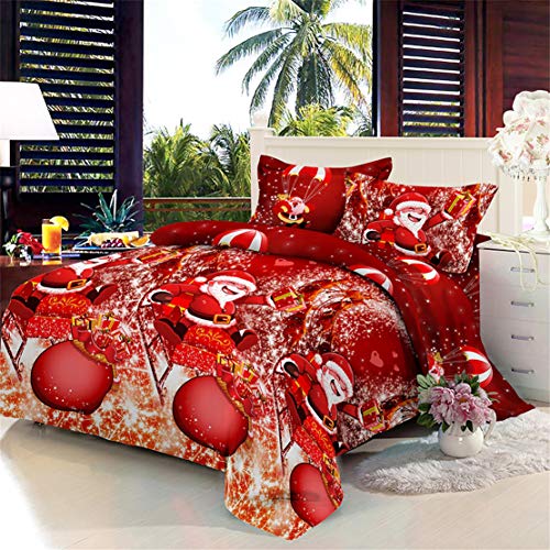 JARSON 4Pcs Merry Christmas Bedding Set 3D Red Santa Claus Duvet Cover Set King Size,Kids Cartoon Bedding for New Year Decoration