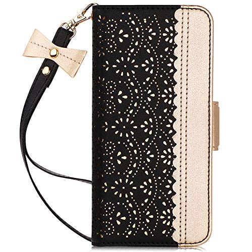 WWW Samsung Galaxy Note 10 Plus Case, [Luxurious Romantic Carved Flower] Leather Wallet Phone Case with [Inside Makeup Mirror] and [Kickstand Feature] for Samsung Galaxy Note 10+/Plus 2019 Black