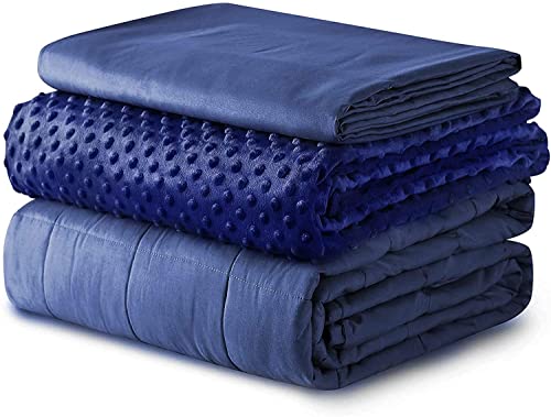 YnM Weighted Blanket and Duvet Covers — Hot and Cold Duvet Cover Set (3 Pieces) — (Navy, 60''x80'' 15lbs), Suit for One Person(~140lb) Use on Queen/King Bed