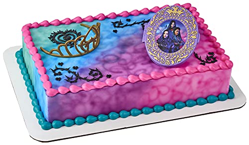 DecoSet® Disney Descendants 3 Good 2 B Bad Cake Topper, 2-Pc Disney Descendants Decorations Set with Golden Tiara and Oversized Compact