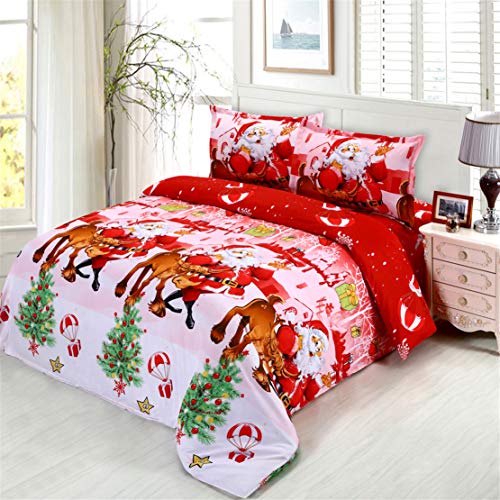 JARSON 4Pcs Merry Christmas Bedding Set King Size,3D Santa Claus Deer Printed Duvet Cover Set Kids Cartoon Bedding for New Year Decoration