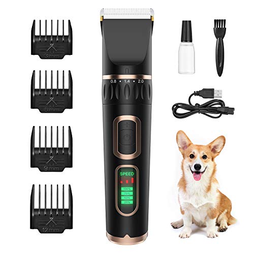 ZIIDII Dog Clippers,3 Speed Rechargeable Pet Grooming Kit with LED Display,Waterproof Blade Low Noise Hair Trimmer Clipper for Dogs Cats and Other Pets