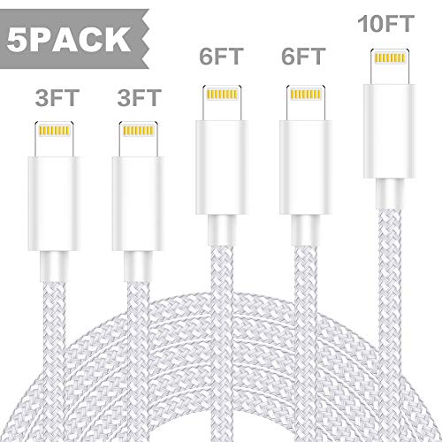 Book Cover MFi Certified iPhone Charger Lightning Cable, TNSO 5Pack(3/3/6/6/10ft) Extra Long Nylon Braided USB Fast Charging&Syncing Cable Compatible iPhone Xs MAX XR 8 8 Plus 7 7 Plus 6s 6s Plus SE More