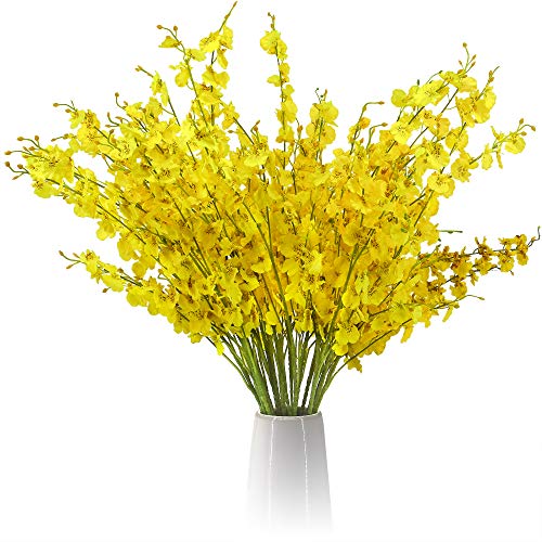Lifelike Fake Orchids Set â€“ 10 Silk Flowers with Adjustable Stems â€“ Artificial Orchids Yellow Flowers for Beautiful Flower Vase Arrangements â€“ Yellow Artificial Flowers for Decoration by Fifth Eden