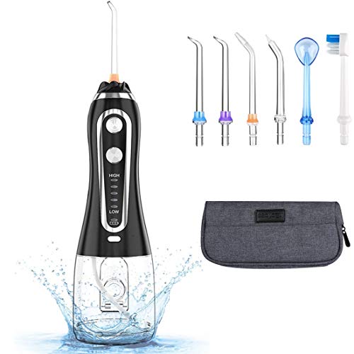 Cordless Water Flosser Teeth Cleaner, 5 Modes Portable Dental Oral Irrigator, 300ml Reservoir & 6 Tips, Professional Waterproof Rechargeable Water Flossing for Braces & Bridges, Home, Travel