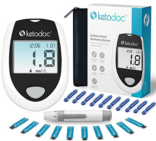 KETO-DOC Advanced Ketone Blood Meter Testing Kit to Monitor Your Ketosis Levels, Includes 10 Ketone Test Strips, 10 Ketone Lancets