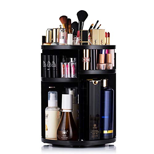 Book Cover Vedusal Makeup Organizer, 360 Degree Rotating Adjustable Detachable Makeup Holder, Large Capacity Cosmetics Storage Drawers Display Box For Dresser, Bedroom, Bathroom (Black)