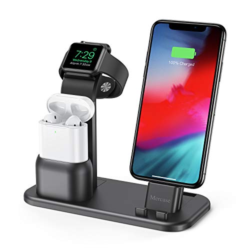 Mercase Apple Charging Station,3 in 1 Aluminum Charging Dock for iPhone Apple Watch and AirPods,Compatible with AirPods,iWatch Series 4/3/2/1,iPhone Xs/X Max/XR/X/8/8 (Space Grey)