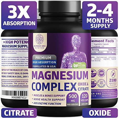N1N Premium [3X Absorption, Vegan] Magnesium Complex, Powerful Supplement for Sleep, Leg Cramps, Muscle Recovery & Relaxation, Formulated for Women & Men - Pure, Non-GMO, 120 Veggie Capsules