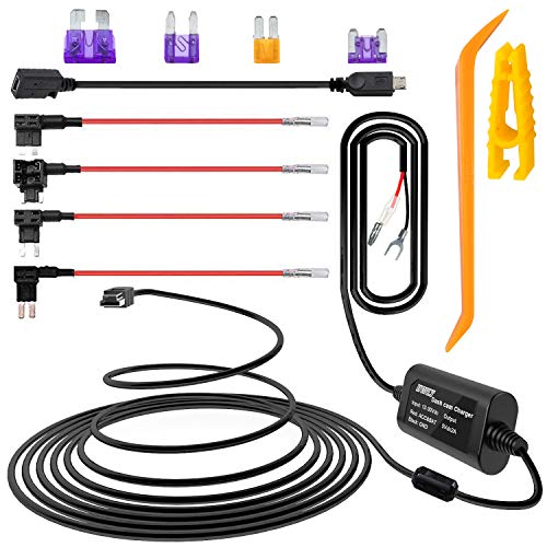 Book Cover iiwey Dash Cam Hardwire Kit with Mini/Micro Port, 13ft Dashboard Camera Car Charger Cable Kit 12V- 24V to 5V, Power Adapter with LP/Mini/ATO/Micro2 Fuse for Dash Cam, GPS Navigator, Radar Detector