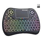 PONYBRO Mini Wireless Keyboard with Touchpad Mouse, 2.4GHz Portable Handheld Keyboard with QWERTY Keypad,RGB Backlit,Rechargeable Battery for Android TV Box/Mac/PC/Nvidia Shield
