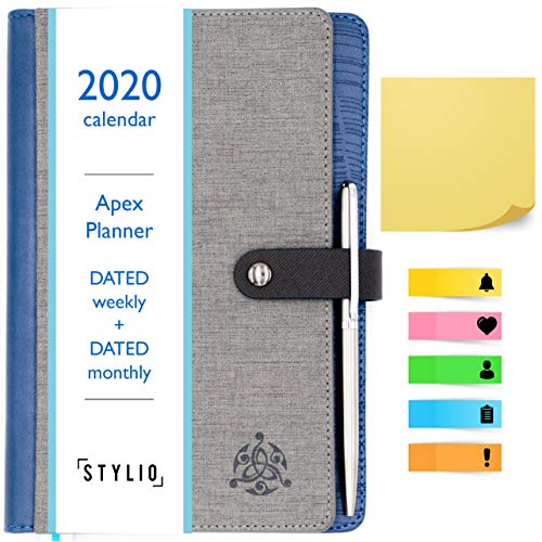 STYLIO APEX Planner 2020. Fully Dated Monthly, Weekly & Daily Calendar Planner. Bonus Planner Stickers & Executive Pen. Faux Leather Agenda. Academic/School Schedule for College Students & Teachers