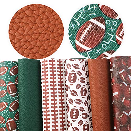 David Angie Football Soccer Ball Printed Faux Leather Sheet PU Textured Grain Leather Sheet Assorted 6 PCS 7.9" x 13.4" (20 cm x 34 cm) for Hair Accessories DIY Crafts Making (Ball)