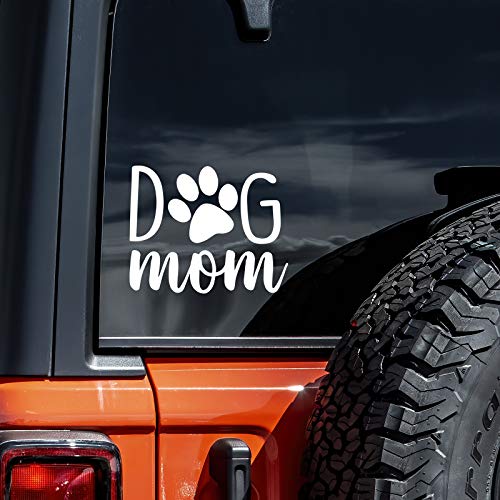 Dog Mom Decal Vinyl Sticker Auto Car Truck Wall Laptop | White | 4" x 3"