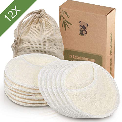 12 PCS Makeup Remover Pads Rounds Reusable, Washable Eco-friendly Natural Bamboo Cotton Rounds for all skin types Makeup Pads (4.2inch/10.5cm) with Cotton Laundry Bag