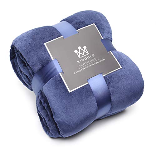 Kingole Flannel Fleece Microfiber Throw Blanket, Luxury Navy Twin Size Lightweight Cozy Couch Bed Super Soft and Warm Plush Solid Color 350GSM (66 x 90 inches)