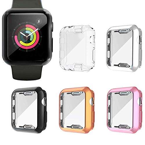 5 Pack Screen Protector Case Compatible with Apple Watch Series 3 42mm, Haojavo Soft Plated TPU Full Protective iWatch Case Cover for Apple Watch Series 3/2/1 42mm Accessories