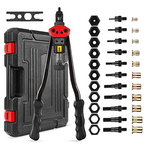 16â€Hand Rivet Nut Tool, Professional Rivet Nut Setter Kit with 11PCS Metric & Inch Mandrels,110PCS Rivet Nuts, Sturdy Plastic Case