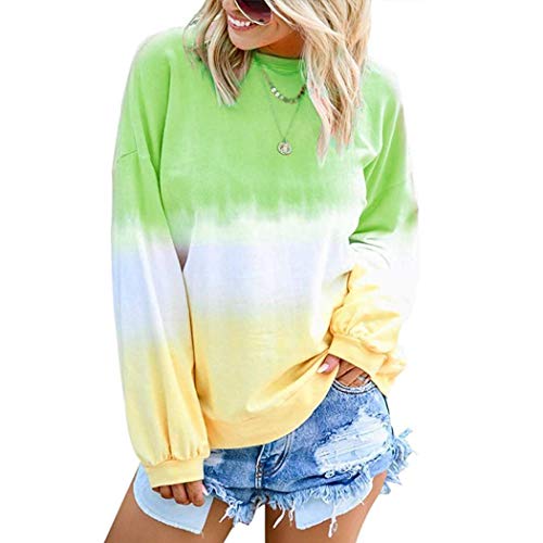 loukou Women Autumn Winter New Pullover Rainbow Gradual Printed Long Sleeve Sweatshirt Knits & Tees
