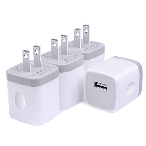 4-Pack Wall Charger Adapter 1Amp Single Port USB Charging Block Charger Power Brick Cube Box Plug Compatible iPhone Xs/XR/X/8/7/6S 5/SE, Samsung Galaxy s10e S10 S9 S8 Plus/S7/S6, LG Moto Android