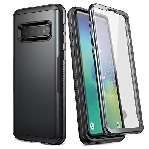 YOUMAKER Case for Galaxy S10, Built-in Screen Protector Work with Fingerprint ID Rose Gold Heavy Duty Protection Full Body Shockproof Cover for Samsung Galaxy S10 6.1 Inch - Black