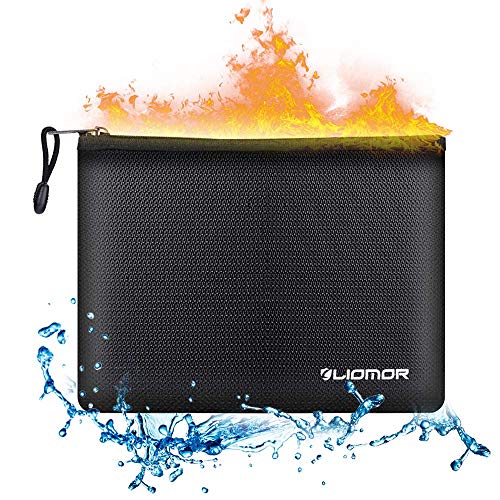 Fireproof Document Bags, Liomor 13.4”X9.4” Waterproof and Fireproof Safe Bag, Multi-functionl Fireproof Bag with Zipper for Storaging Valued Document, iPad, Passport, Money and More Valuables, Black